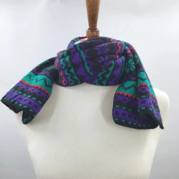 Reversible Christmas Scarf Scandinavian Nordic Vibes Snowflake Winter Fair Isles - Picture 6 of 12